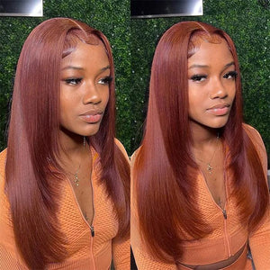 Reddish Brown Layered Cut Straight Wigs HD Lace Frontal Human Hair Wigs - 1984brand