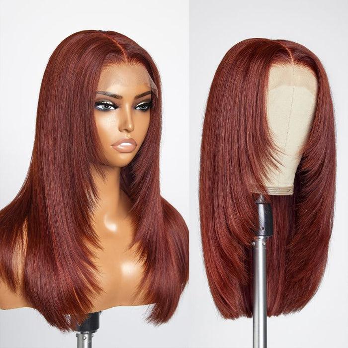 Reddish Brown Layered Cut Straight Wigs HD Lace Frontal Human Hair Wigs - 1984brand