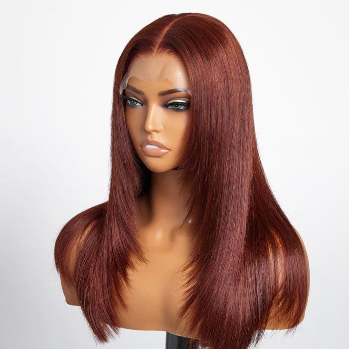 Reddish Brown Layered Cut Straight Wigs HD Lace Frontal Human Hair Wigs - 1984brand