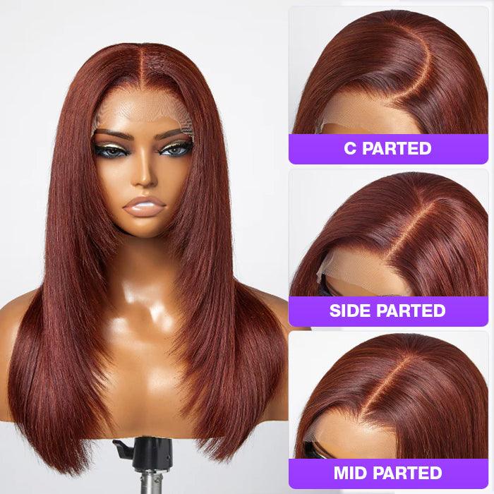 Reddish Brown Layered Cut Straight Wigs HD Lace Frontal Human Hair Wigs - 1984brand