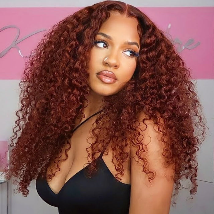 Reddish Brown 5x5/13x4 HD Lace Wig #33 Auburn Colored Deep Wave Lace Front Human Hair Wigs For Women Hermosa Hair