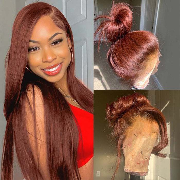 Reddish Brown Color 360 Lace Frontal Wigs Glueless HD Lace Human Hair Wigs - 1984brand