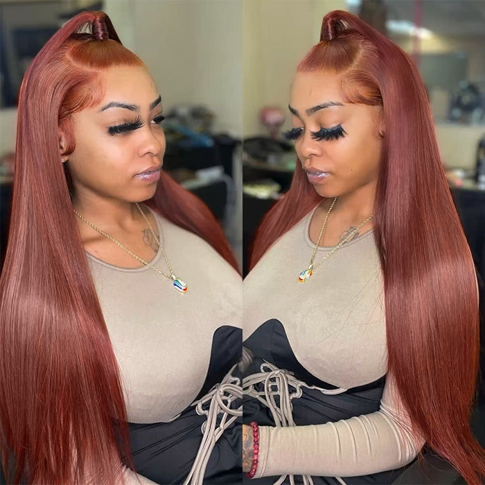 Reddish Brown Color 360 Lace Frontal Wigs Glueless HD Lace Human Hair Wigs - 1984brand