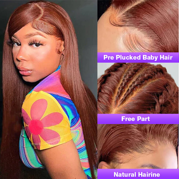 Reddish Brown Color 360 Lace Frontal Wigs Glueless HD Lace Human Hair Wigs - 1984brand