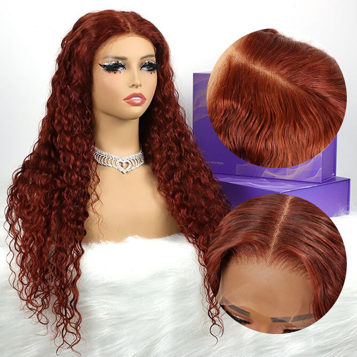 #33 Reddish Brown Color Water Wave 13x4 13x6 HD Lace Front Wigs Human Hair Pre Plucked - 1984brand