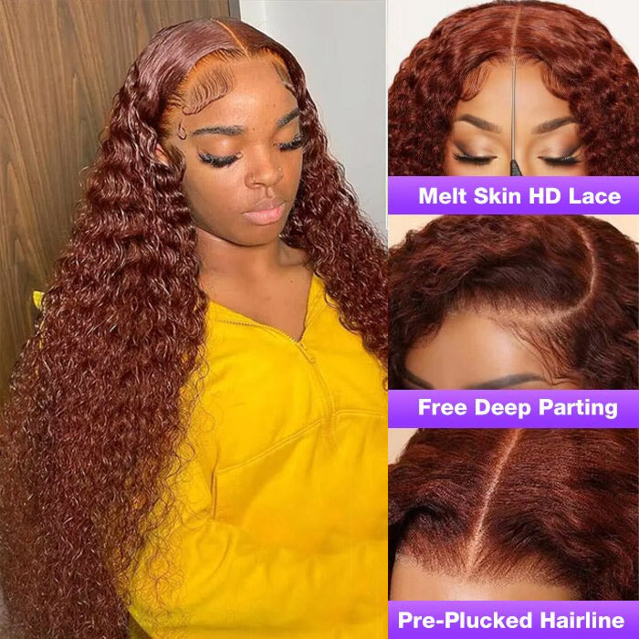 #33 Auburn Color Deep Wave 13x4/4x4 HD Lace Front Human Hair Wigs For Women High Quality Wigs - 1984brand