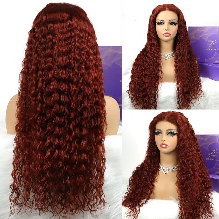 #33 Reddish Brown Color Water Wave 13x4 13x6 HD Lace Front Wigs Human Hair Pre Plucked - 1984brand