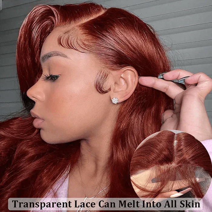 #33 Dark Auburn Color Body Wave 13x4/5x5 HD Lace Frontal Wigs Short Bob Red Brown Wig 150% Density - 1984brand