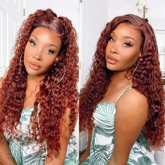 Reddish Brown 5x5/13x4 HD Lace Wig #33 Auburn Colored Deep Wave Lace Front Human Hair Wigs For Women Hermosa Hair