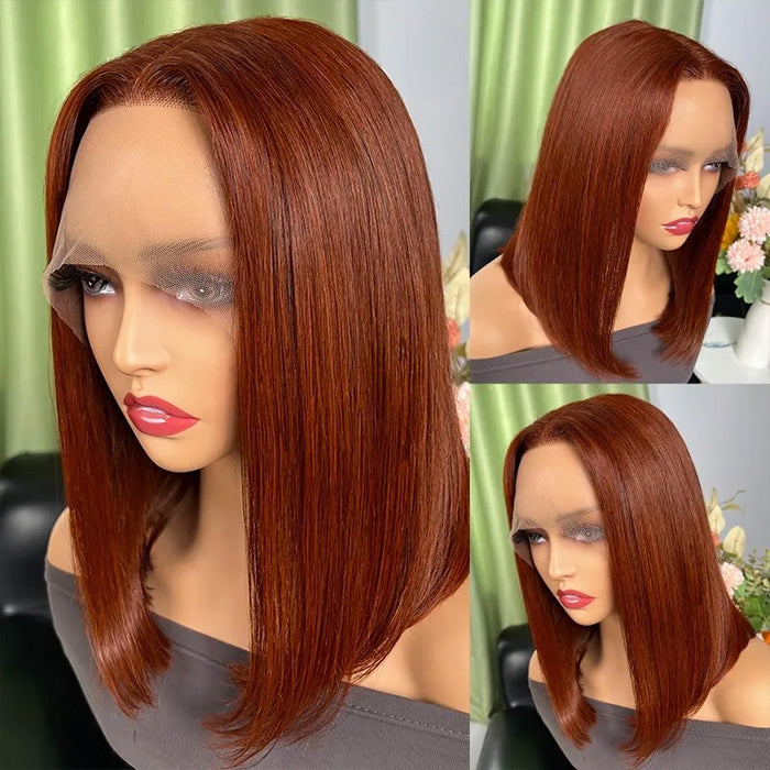 #33 Dark Auburn Color Straight Short Bob Red Brown Wig 13x4 Bob Lace Frontal Wigs 150% Density - 1984brand