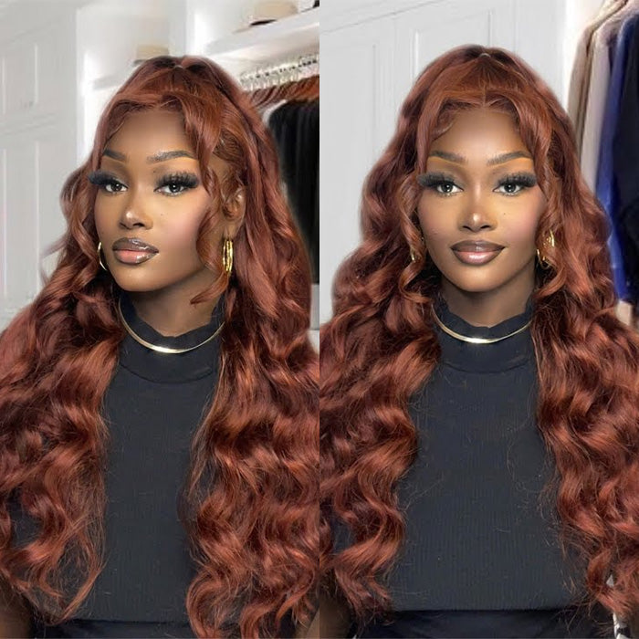 Reddish Brown Human Hair Body Wave Wigs 13X4 HD Lace Front Wigs Pre-Plucked Hairline Hermosa Hair