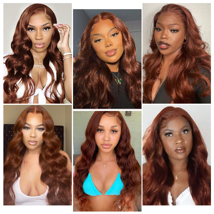 Reddish Brown Human Hair Body Wave Wigs 13X4 HD Lace Front Wigs Pre-Plucked Hairline Hermosa Hair