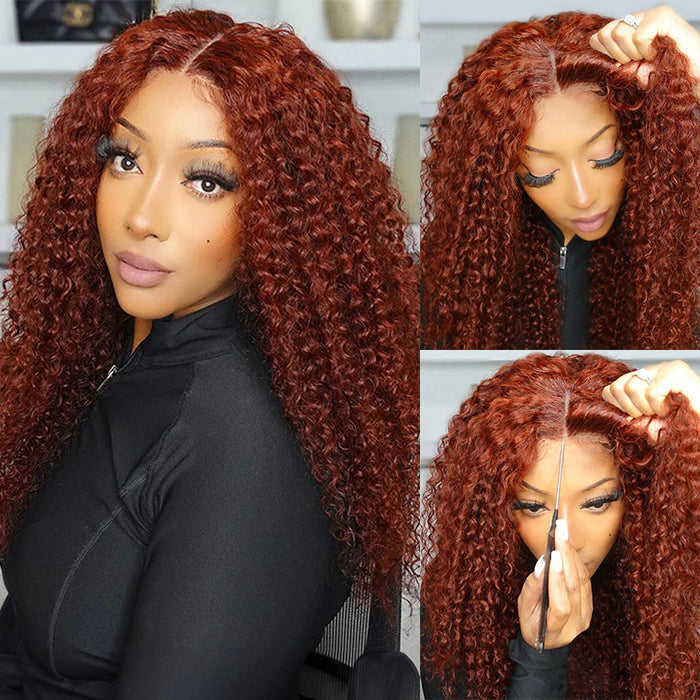 Reddish Brown Curly Glueless Wig Pre-plucked 8x5 Pre Cut HD Lace Wig Quick & Easy hermosahair