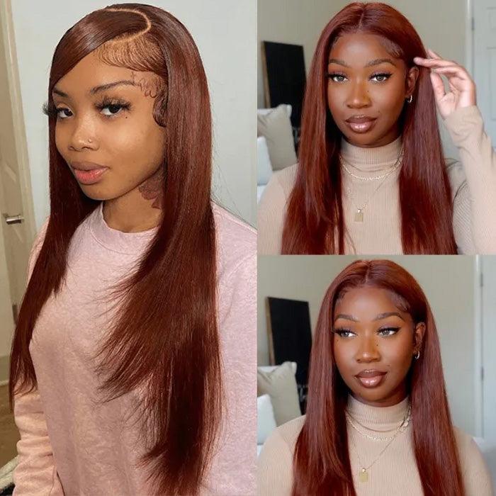 #33 Red Brown Auburn Colored Straight Lace Front Wig 13x4 13x6 HD Transparent Lace Frontal Wigs - 1984brand