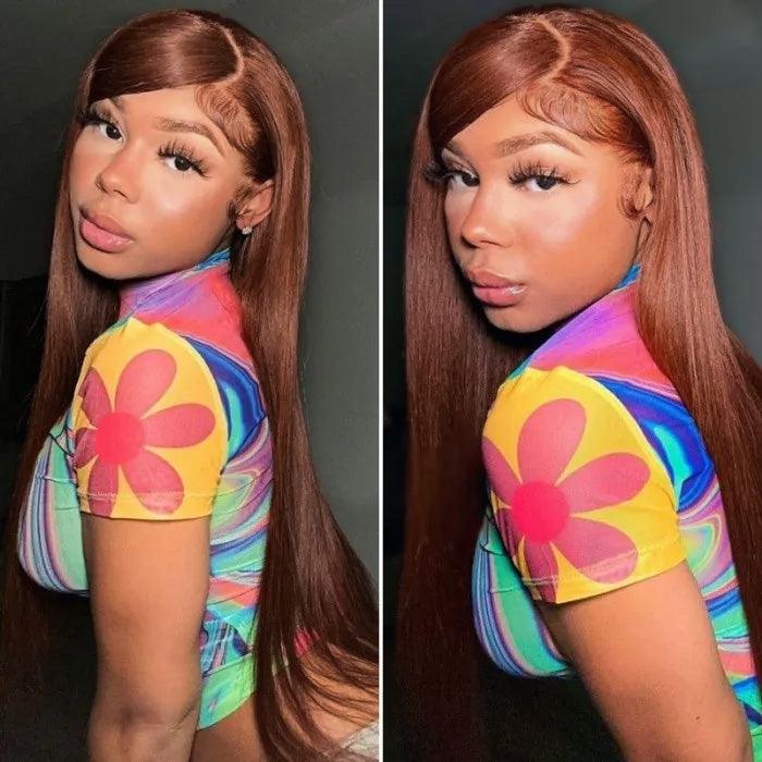 #33 Red Brown Auburn Colored Straight Lace Front Wig 13x4 13x6 HD Transparent Lace Frontal Wigs - 1984brand