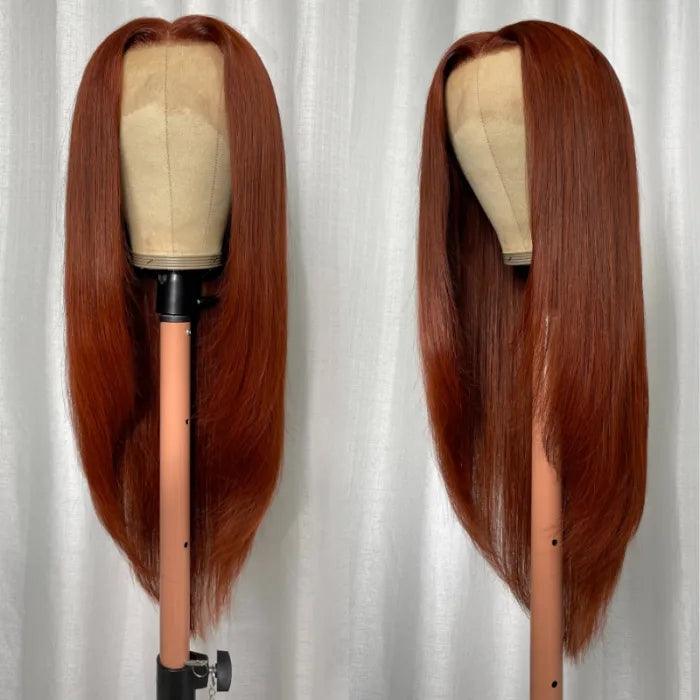 #33 Red Brown Auburn Colored Straight Lace Front Wig 13x4 13x6 HD Transparent Lace Frontal Wigs - 1984brand