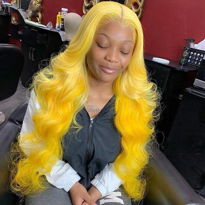 Yellow Colored Human Hair Wig HD  Lace Front Wigs Invisible Glueless Cosplay Wig For Women hermosahair