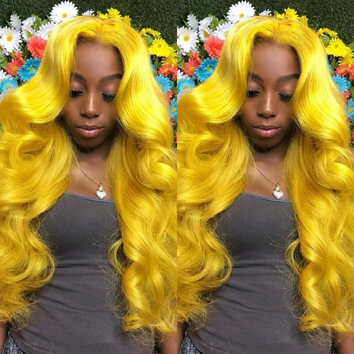 Yellow Colored Human Hair Wig HD  Lace Front Wigs Invisible Glueless Cosplay Wig For Women hermosahair