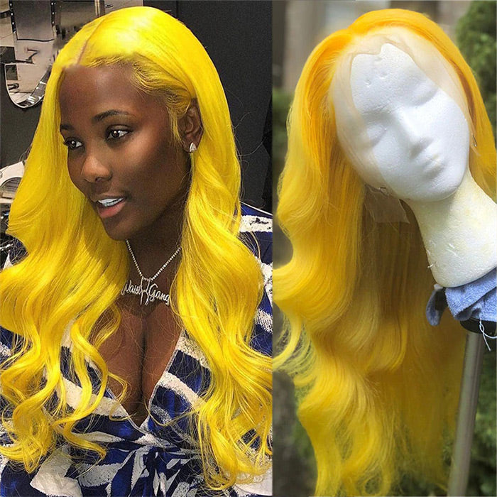 Yellow Colored Human Hair Wig HD  Lace Front Wigs Invisible Glueless Cosplay Wig For Women hermosahair