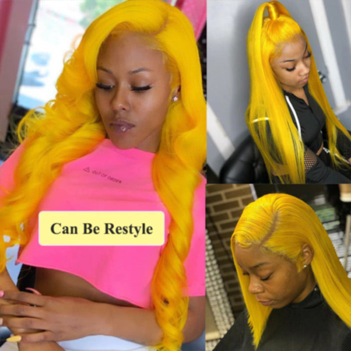 Yellow Colored Human Hair Wig HD  Lace Front Wigs Invisible Glueless Cosplay Wig For Women hermosahair