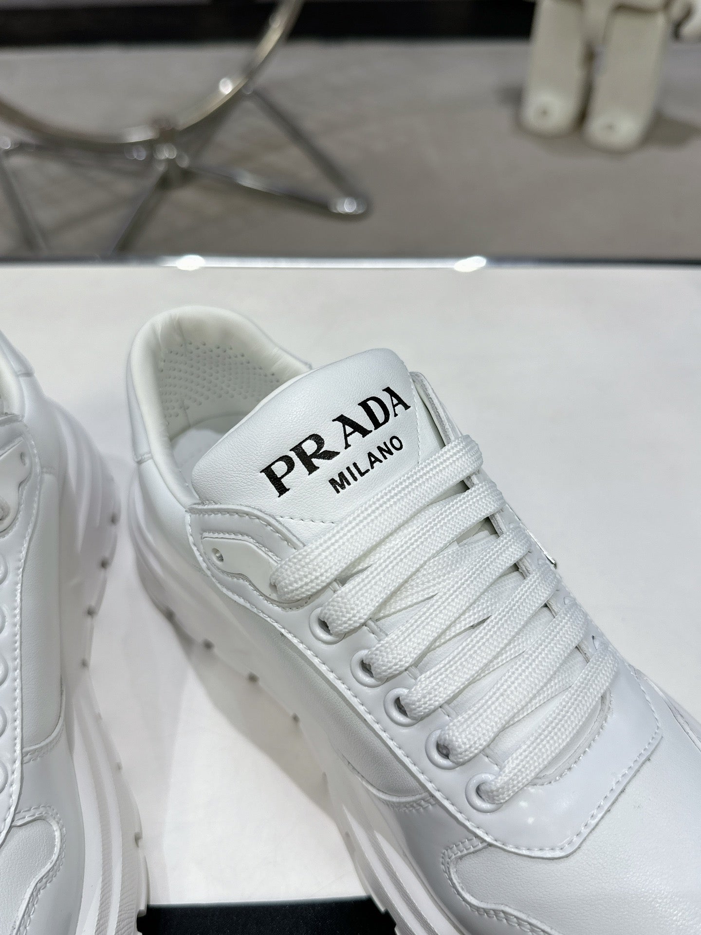 PRD Triangle Logo Leather Sneakers Triple White-046