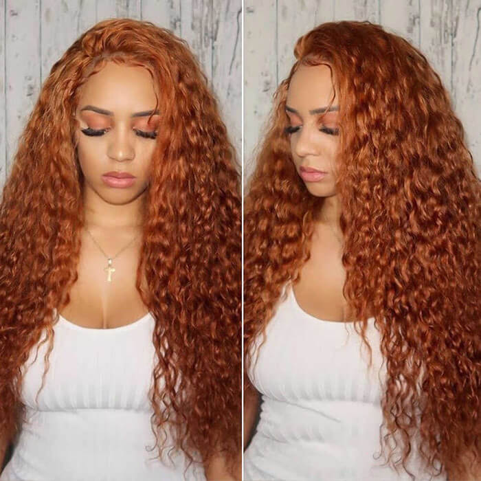 Water Wave Ginger Colored Lace Front Human Hair Wigs Pre Plucked Natural Hairline Hermosa Hair