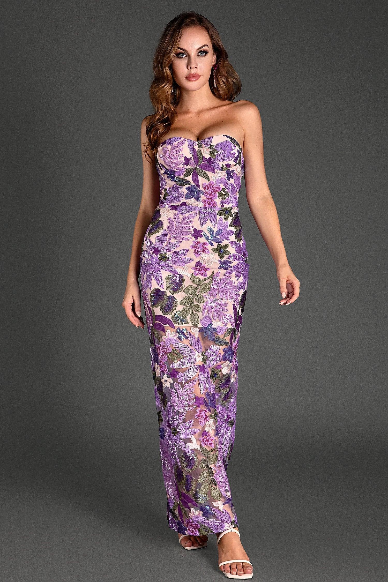 Lenka Floral Sequin Embroidered Maxi Dress Acmefun