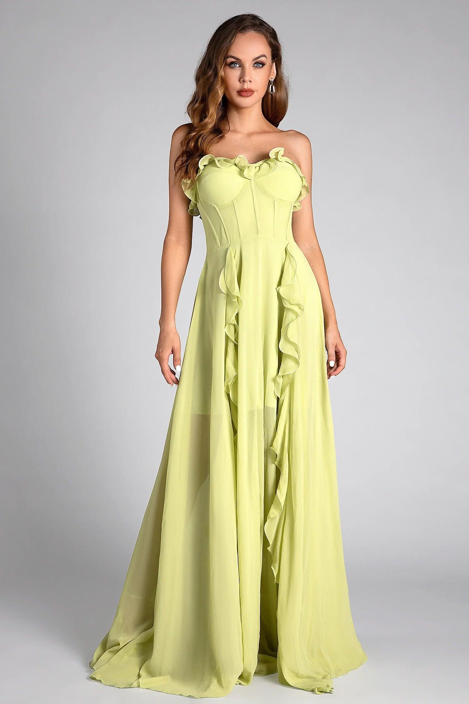 Polyxen Corset Ruffle Chiffon Maxi Dress Acmefun