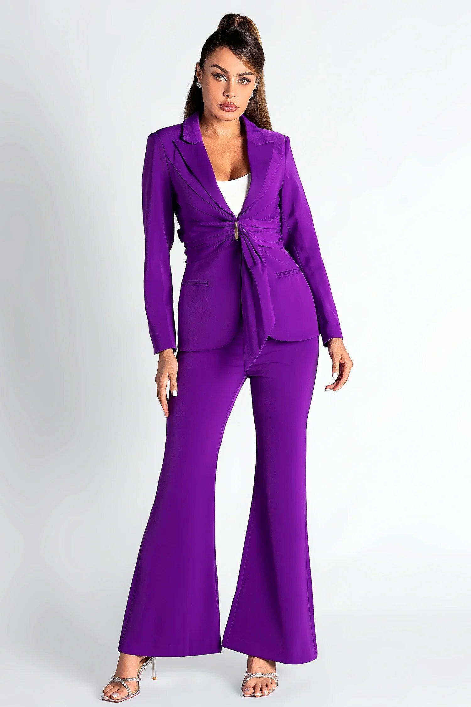 Sepheres Belted Pleat Blazer Set Acmefun