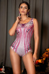 Makayo Diamond Sequin Fringe Bodysuit In Pink Acmefun