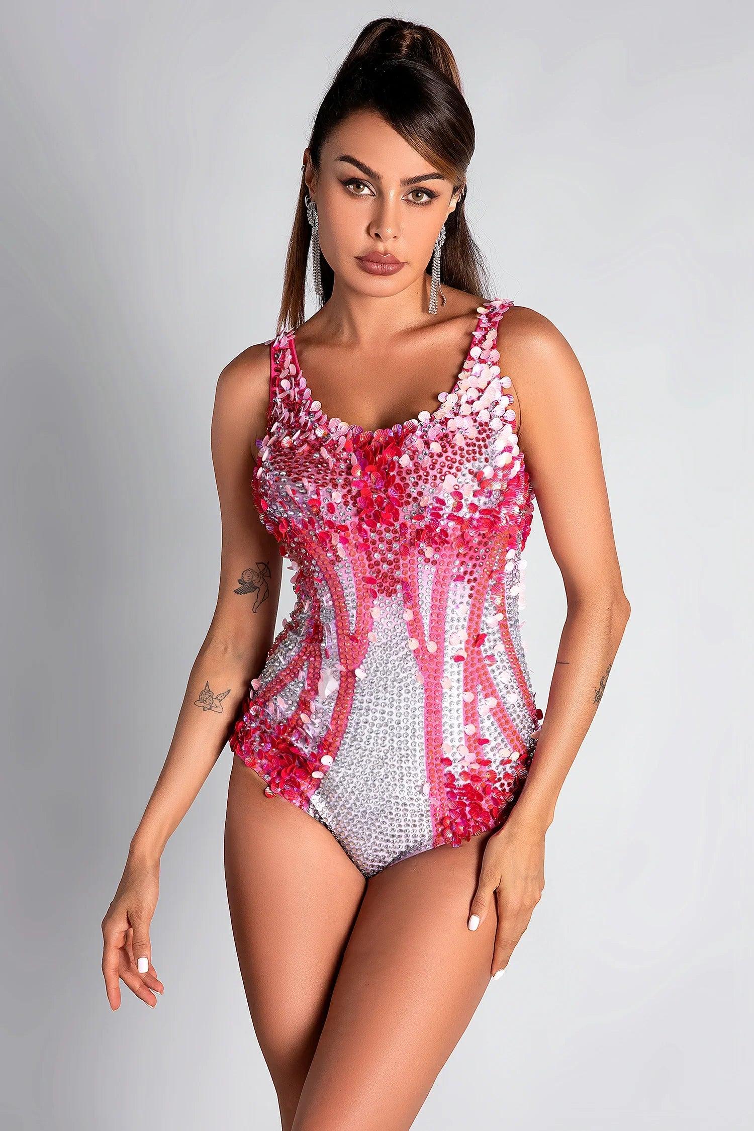 Pre-Sale Calakos Seashell and Rhinestone Concert Bodysuit Acmefun