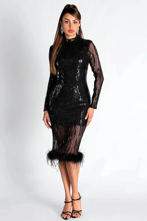 Smendes Sequin Mesh Feather Dress Acmefun