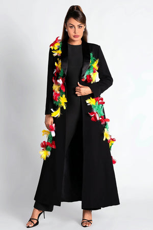 Ebonee Feather Embellished Long Coat