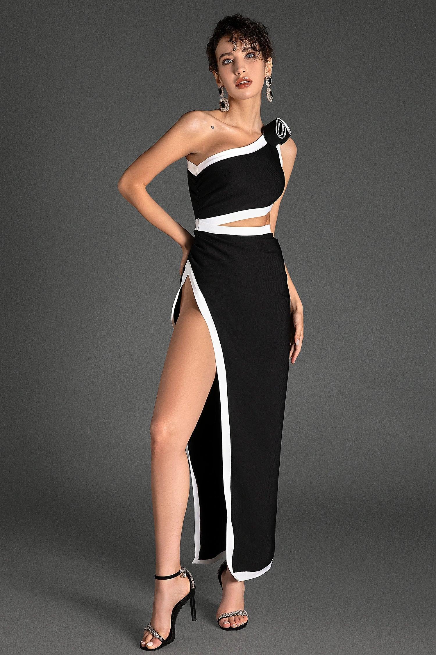 Mikakos One Shoulder Cutout High Slit Dress Acmefun