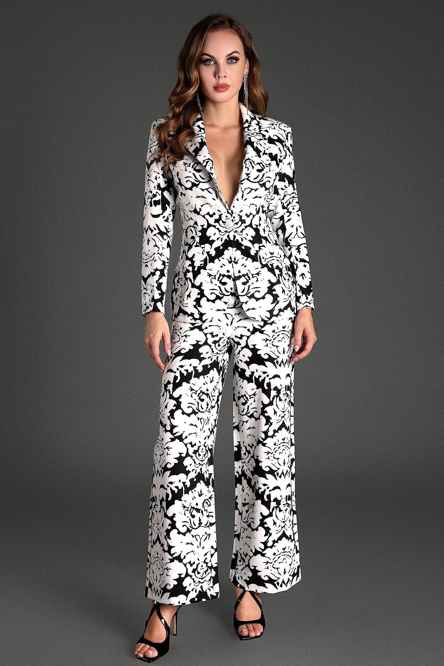 Likourgos V-Neck Printed Blazer Set Acmefun