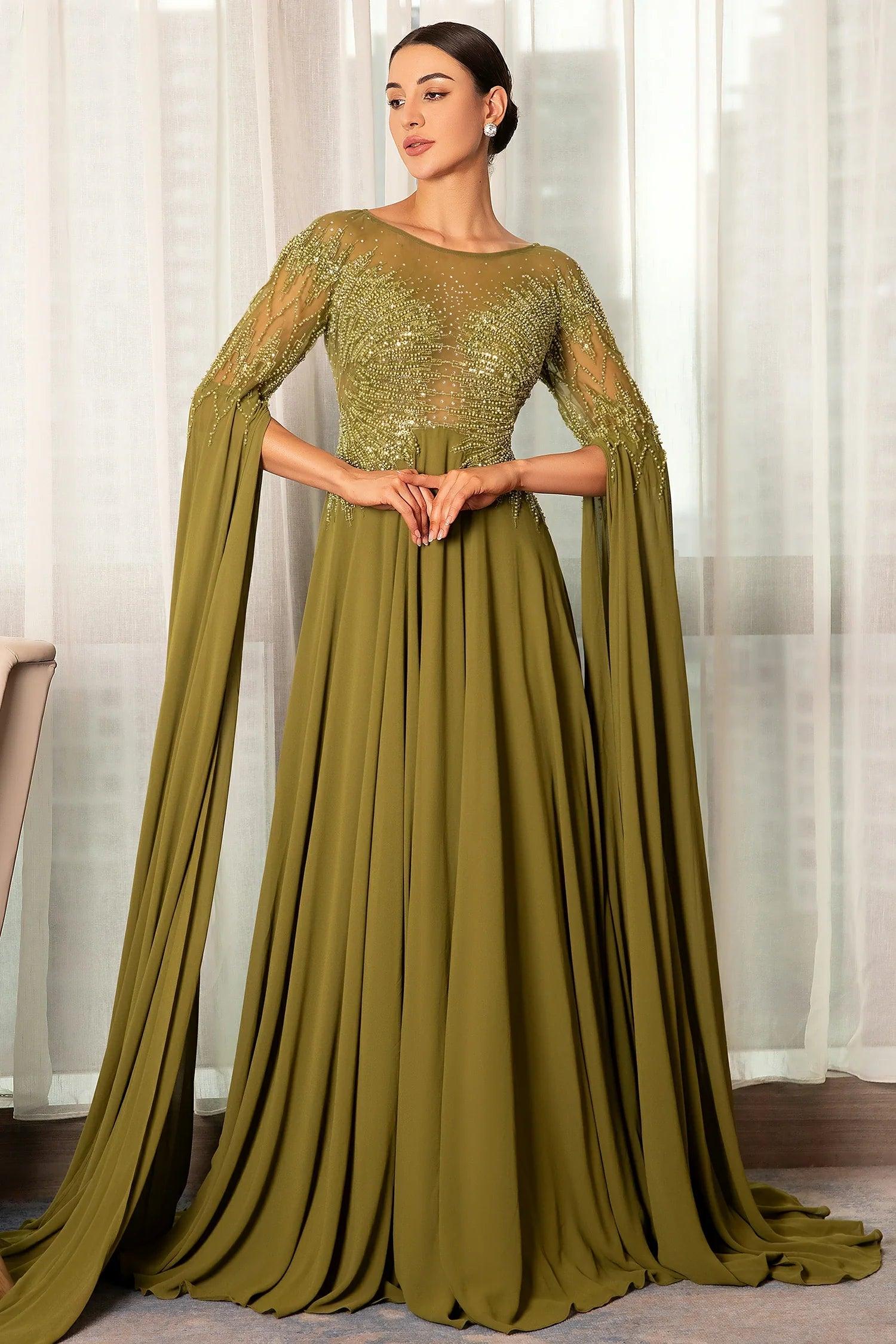 Vasciadi See-Through Cape Embroidered Evening Gown Dress Acmefun