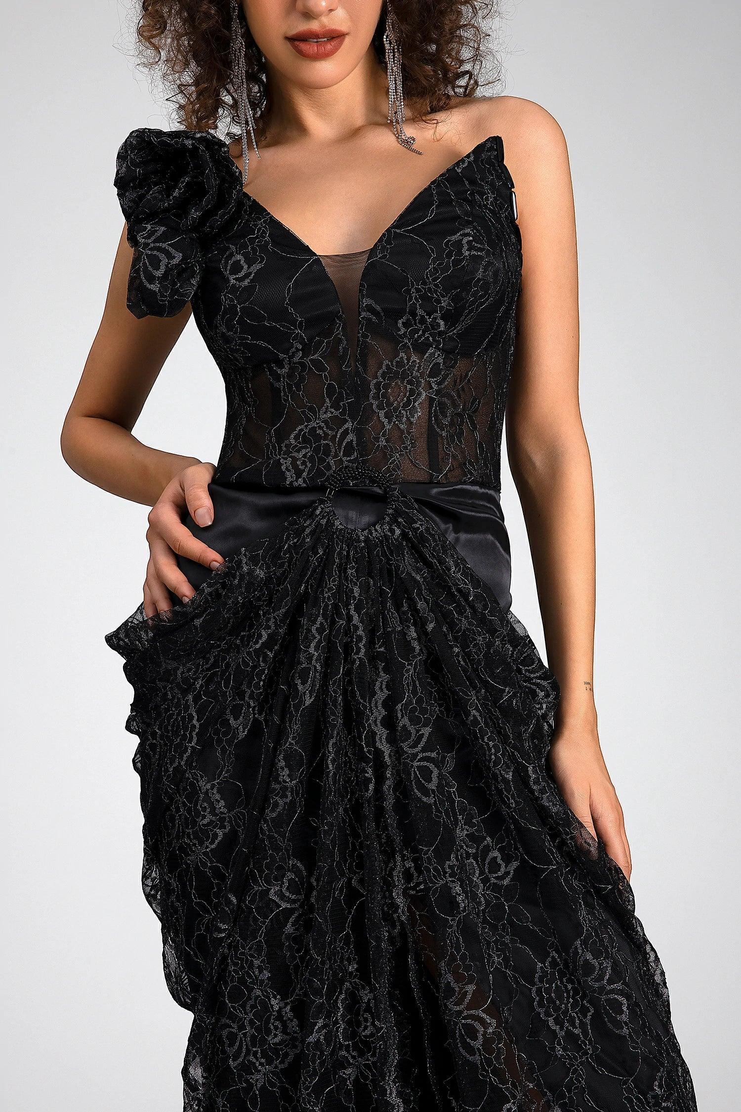 Fotini Strapless High Slit Lace Dress