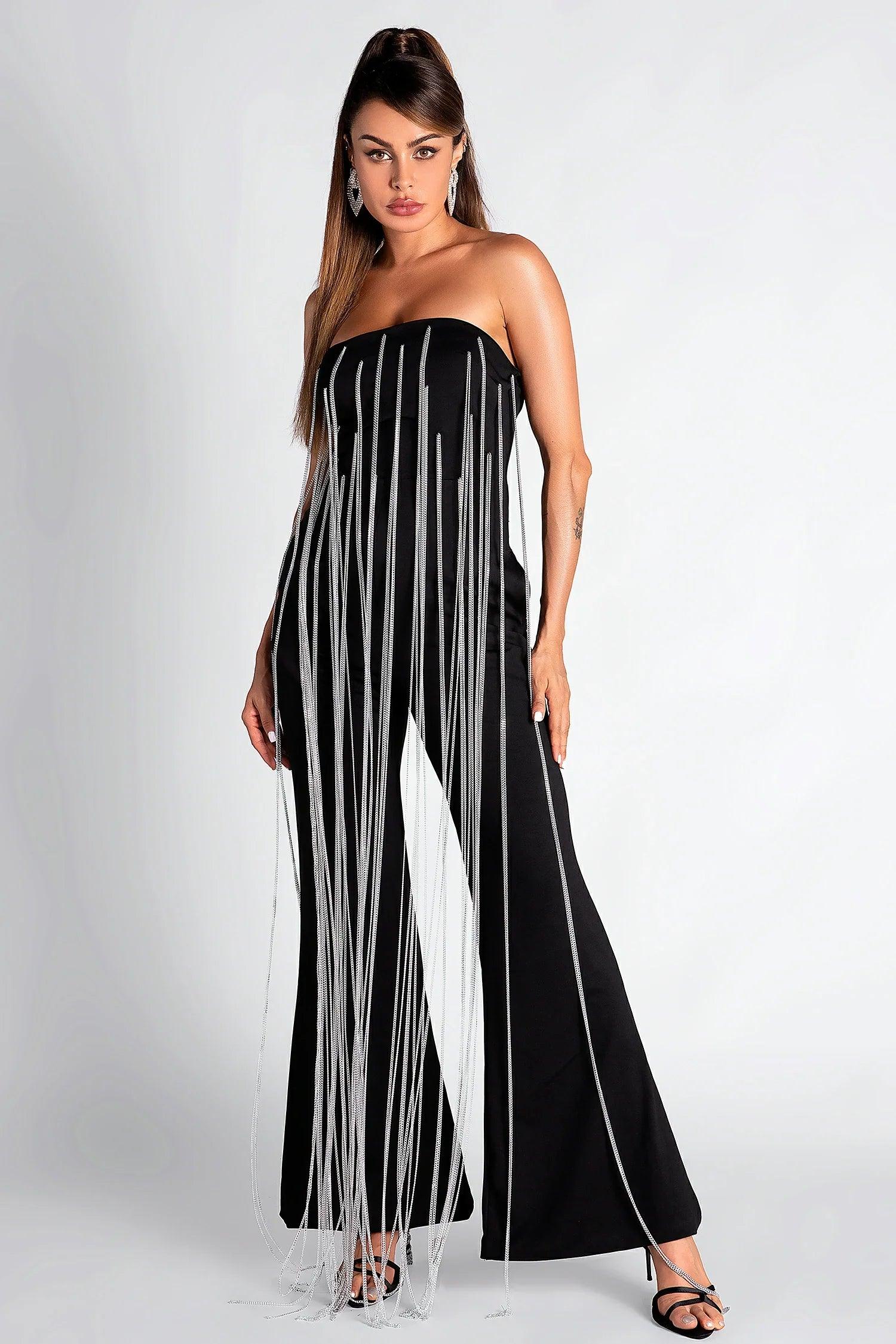 Tatide Off Shoulder Fringe Jumpsuit Acmefun