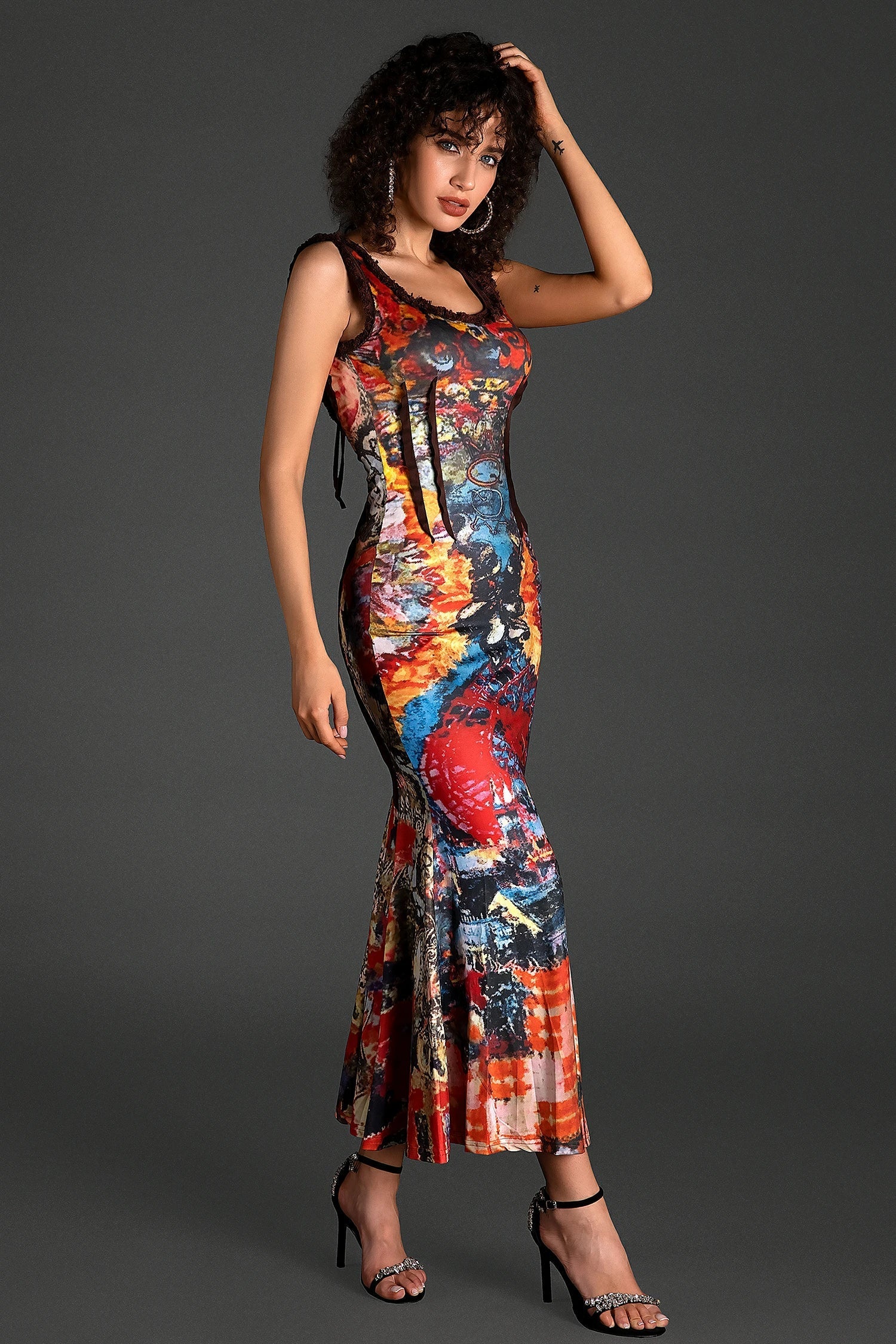 Zenea Sleeveless Tie Dye Print Midi Dress