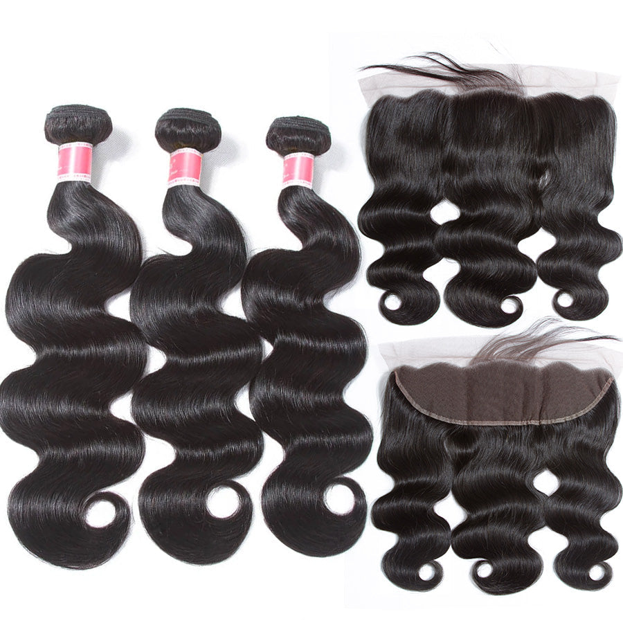 Peruvian Body Wave Virgin Hair Weave 3 Bundles With 13*4 Lace Frontal Hermosa Hair