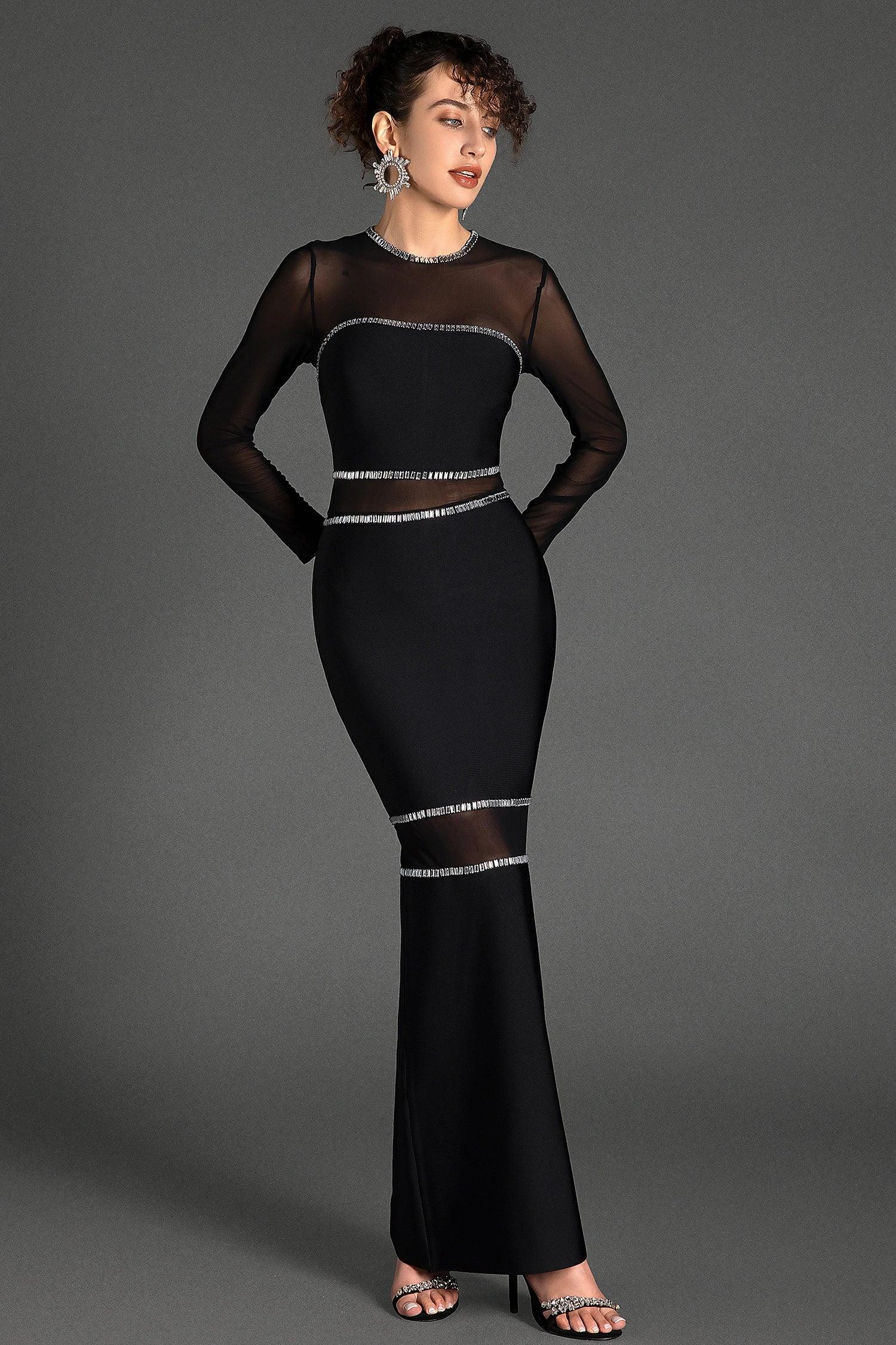 Theano Long Sleeve Mesh Bandage Dress