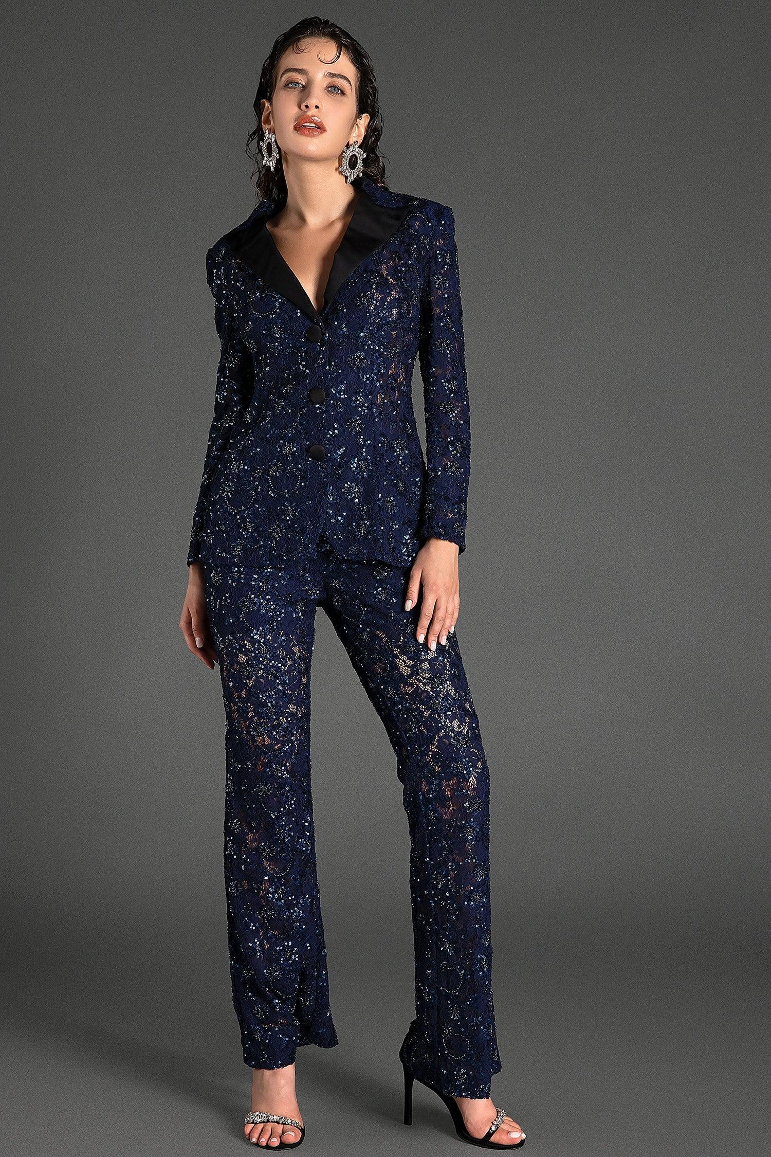 Condeas Beaded Sequin Lace Blazer Set Acmefun