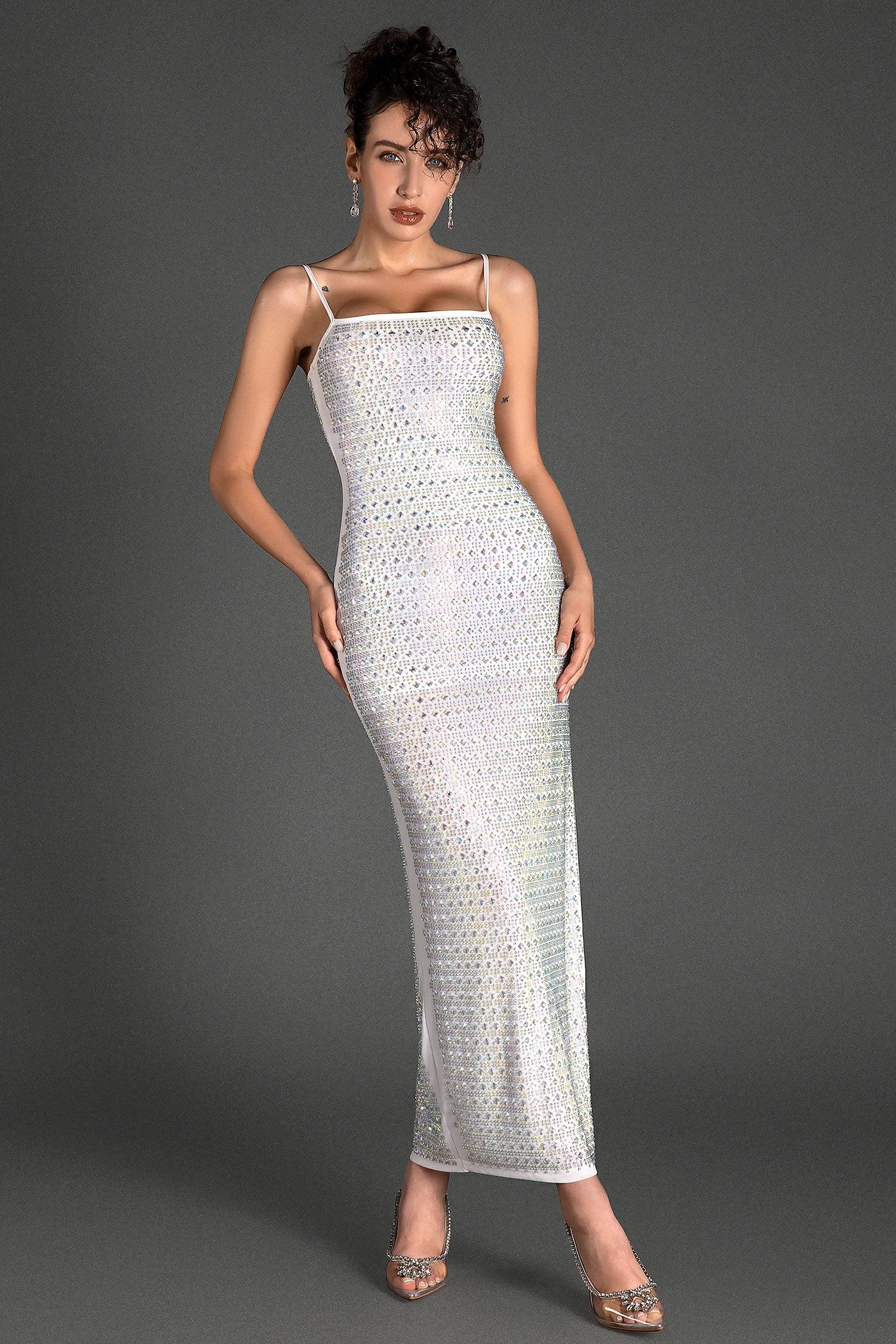 Pulakos Spaghetti Crystal Slit Dress Acmefun