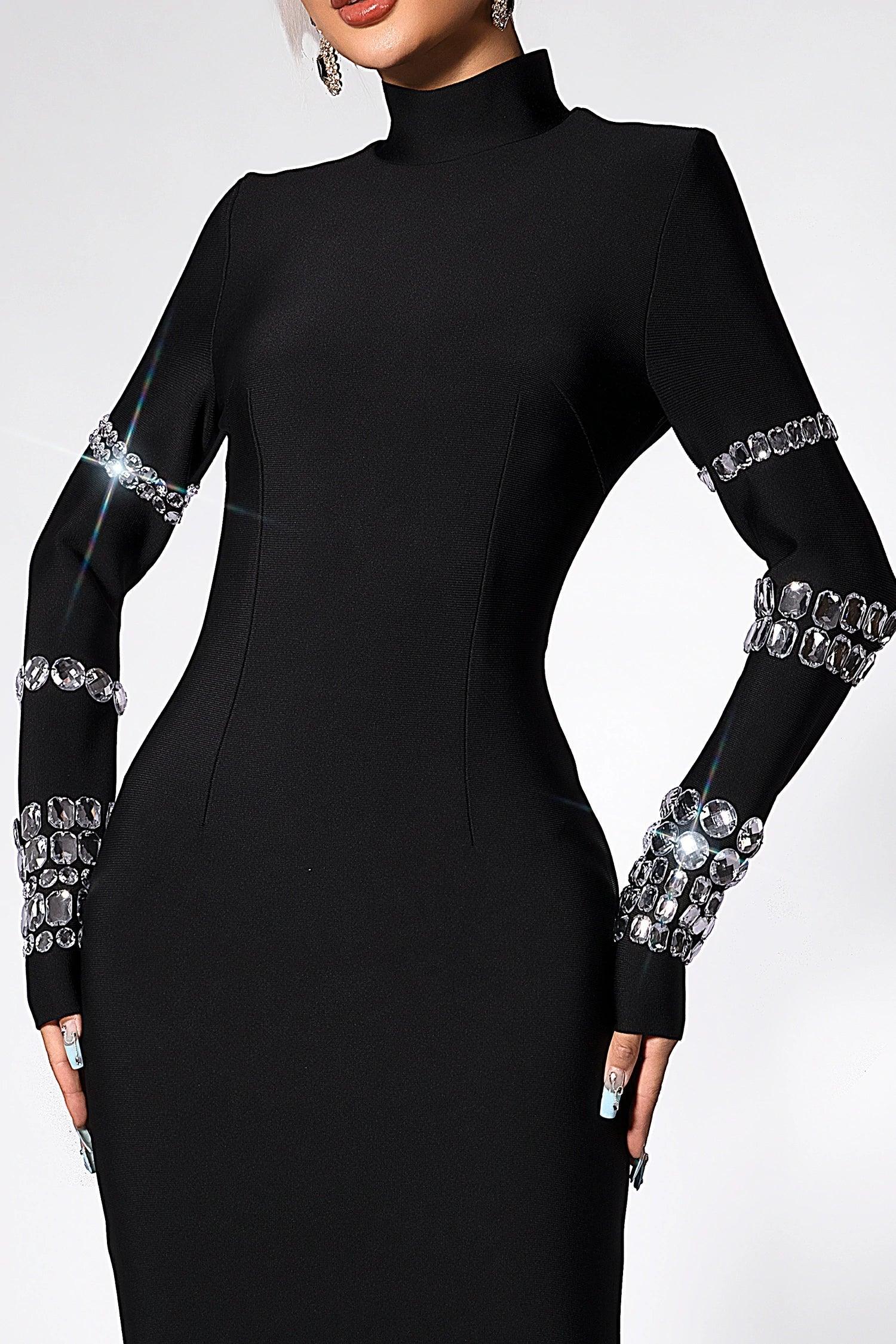 Caierra Rhinestone Long Sleeve Midi Dress