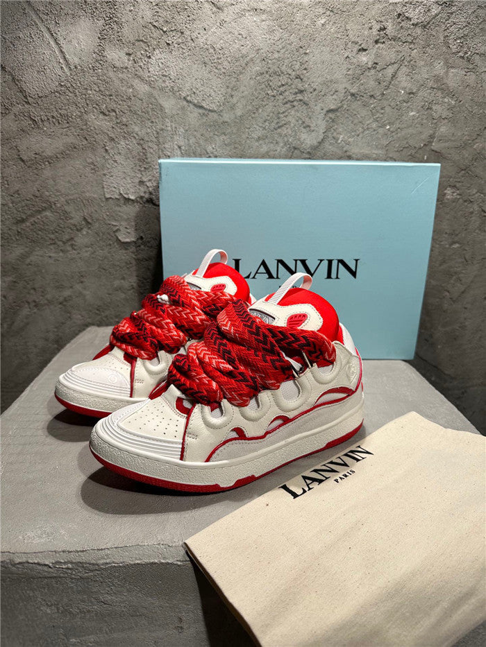 Premium Men Leather Curb Sneaker red white Luxury Snickers