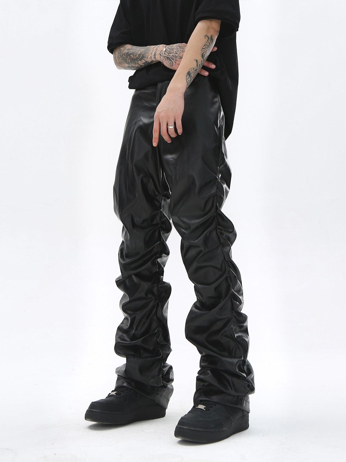 1984 Punk Style Pleated Leather Pants - 2195