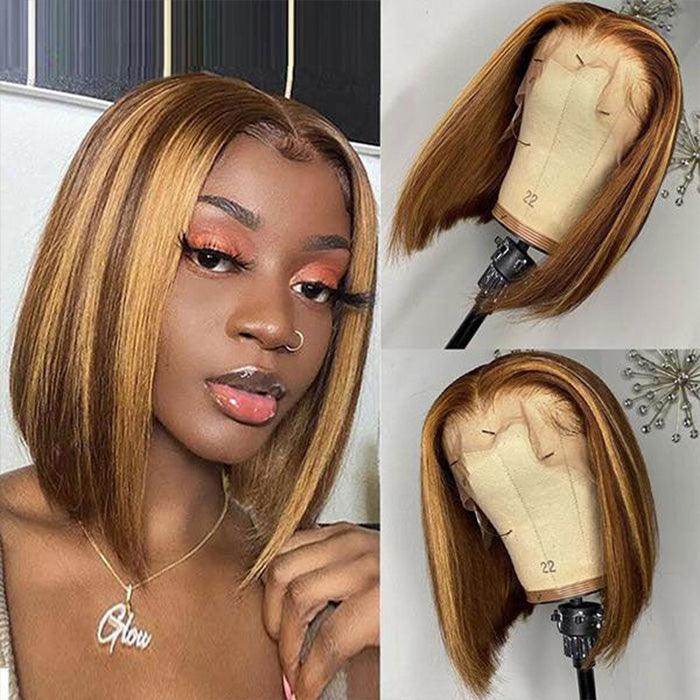 P4/27 Highlight Short Bob Wigs 13x4/13x6 Lace Front Human Hair Wigs with Baby Hair Pre Plucked with Natural Hairline hermosahair