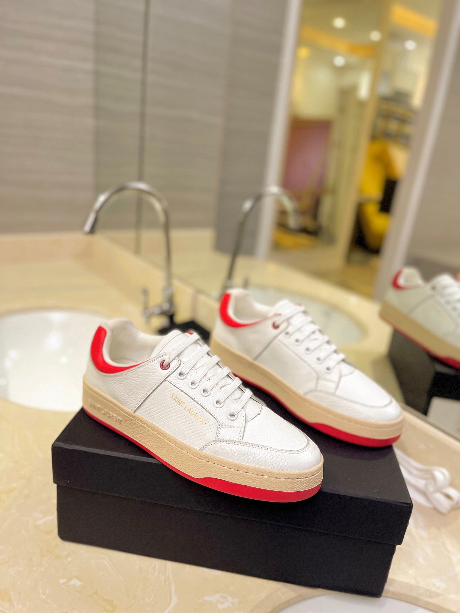 VSL White and Red Leather Sneakers-171