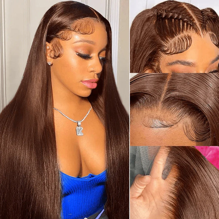 #4 Chocolate Brown Wig Straight & Body Wave 13x4 HD Lace Frontal Human Hair Wig - 1984brand