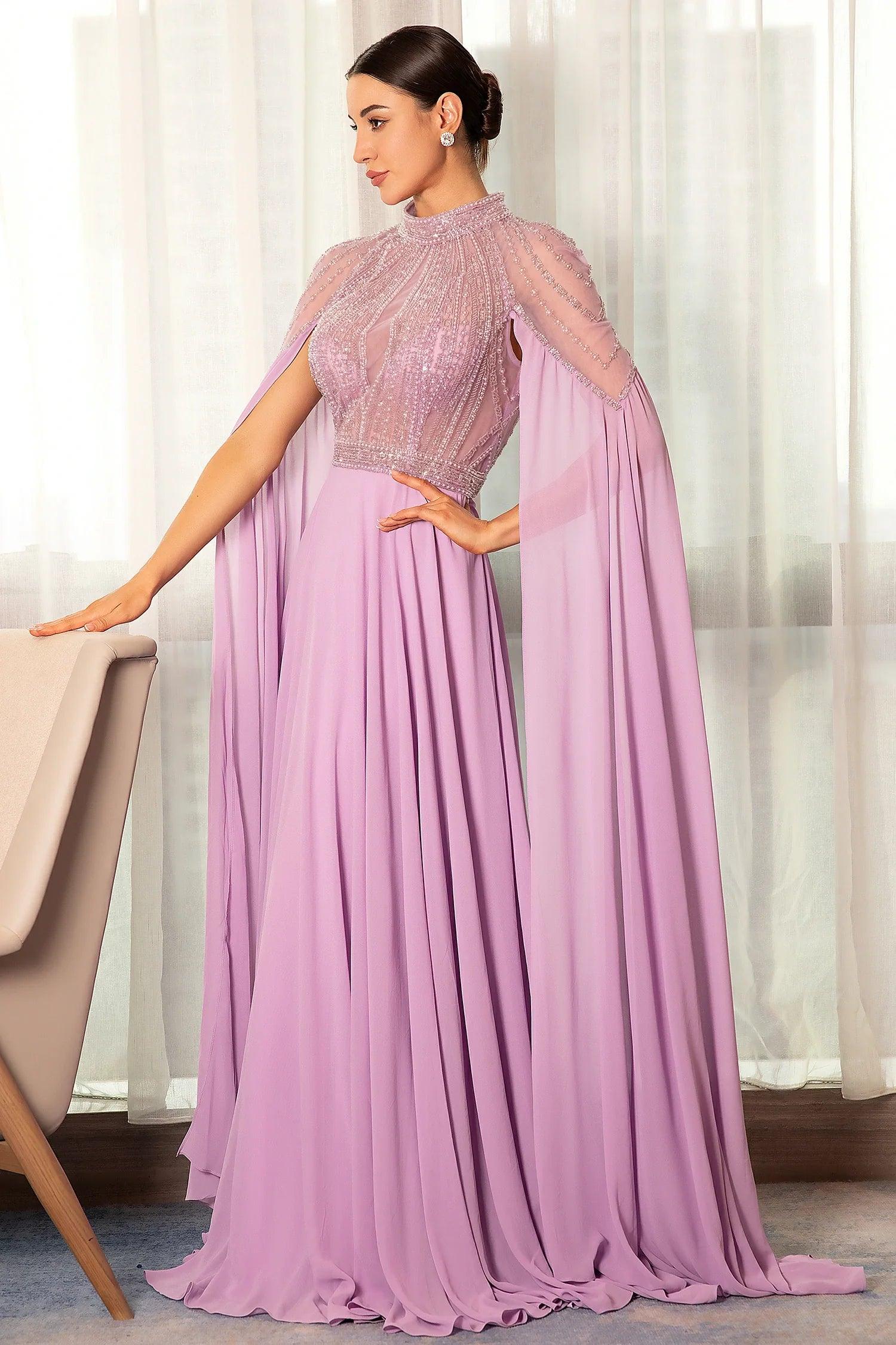 Stathiade Beaded Cape See-Through Evening Gown Dress Acmefun